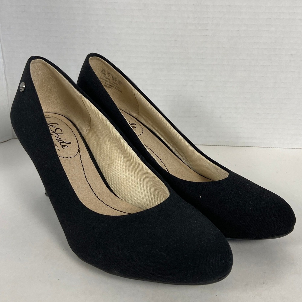 LifeStride Parigi Black Fabric Pumps Round Toe Soft System Kitten Heels 6.5M